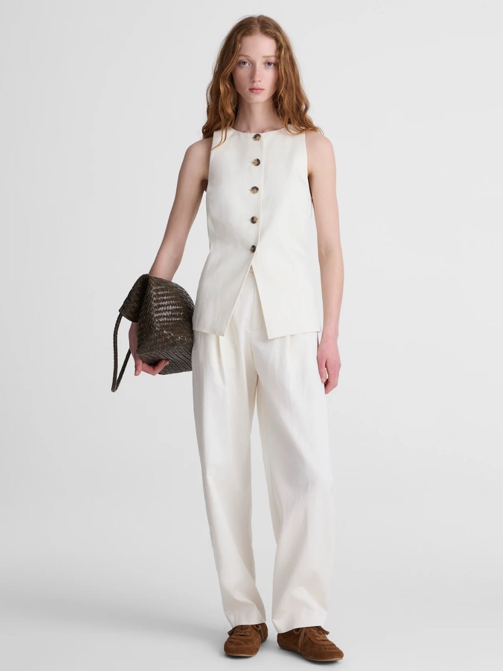 Madewell Crewneck Cutaway Vest in Drapey Twill Vintage Ivory Cream size 4 NW061